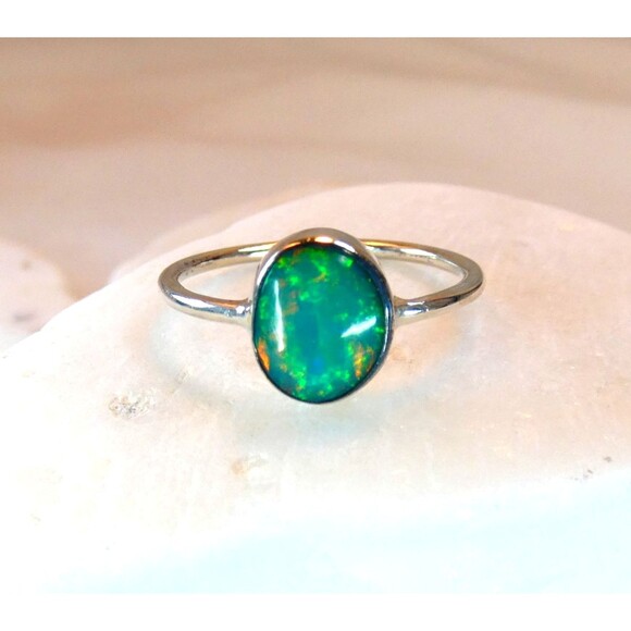 Natural Australian Opal Ring Sterling Silver Size 7 Green Opal 3 Ct - Picture 1 of 7